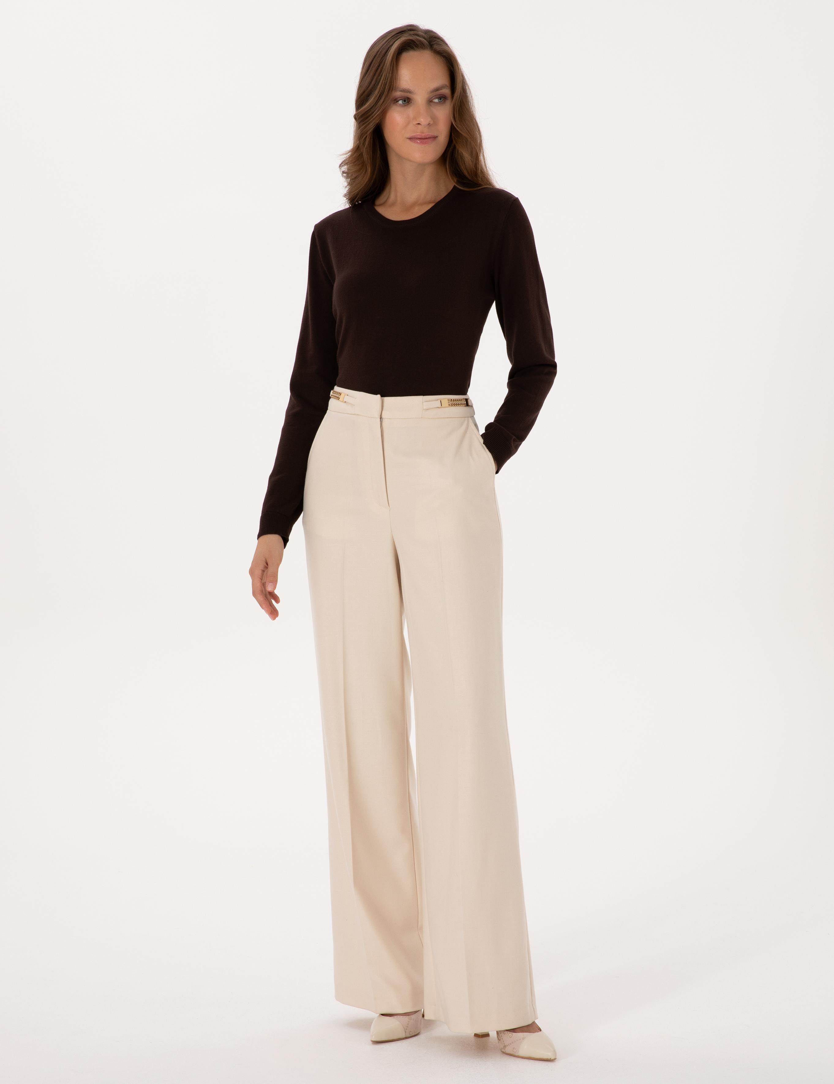 Kahverengi Comfort Fit Bisiklet Yaka Basic Kazak