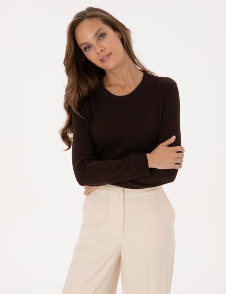 Kahverengi Comfort Fit Bisiklet Yaka Basic Kazak - 50316393026