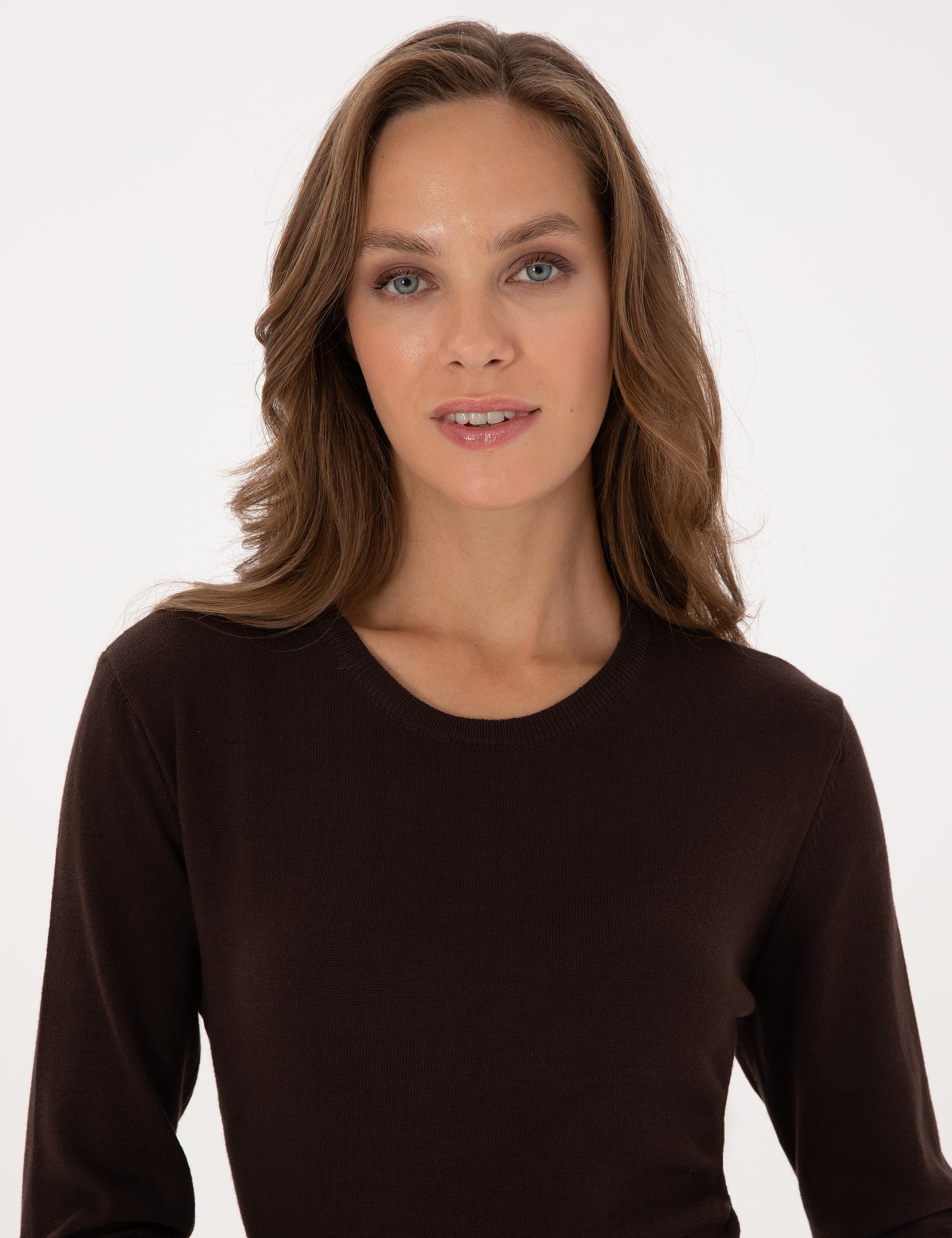 Kahverengi Comfort Fit Bisiklet Yaka Basic Kazak