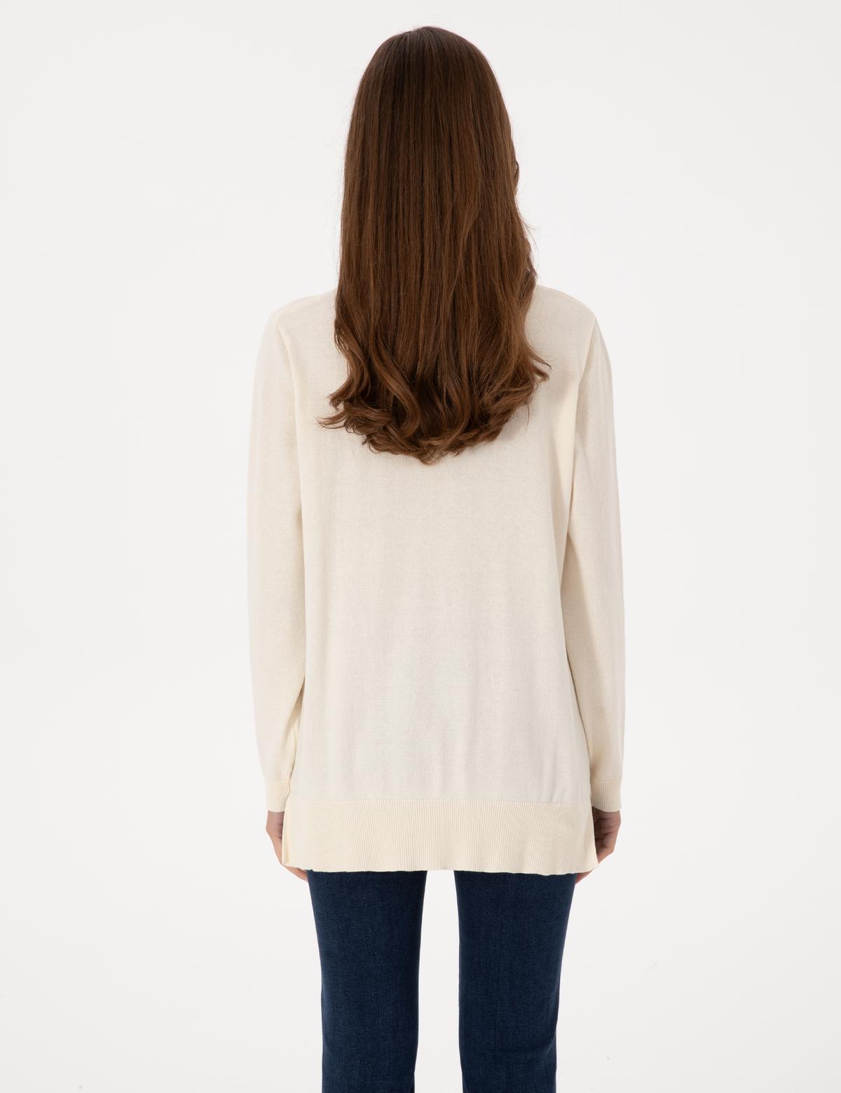 Ekru Comfort Fit Bisiklet Yaka Basic Kazak - 50316393006