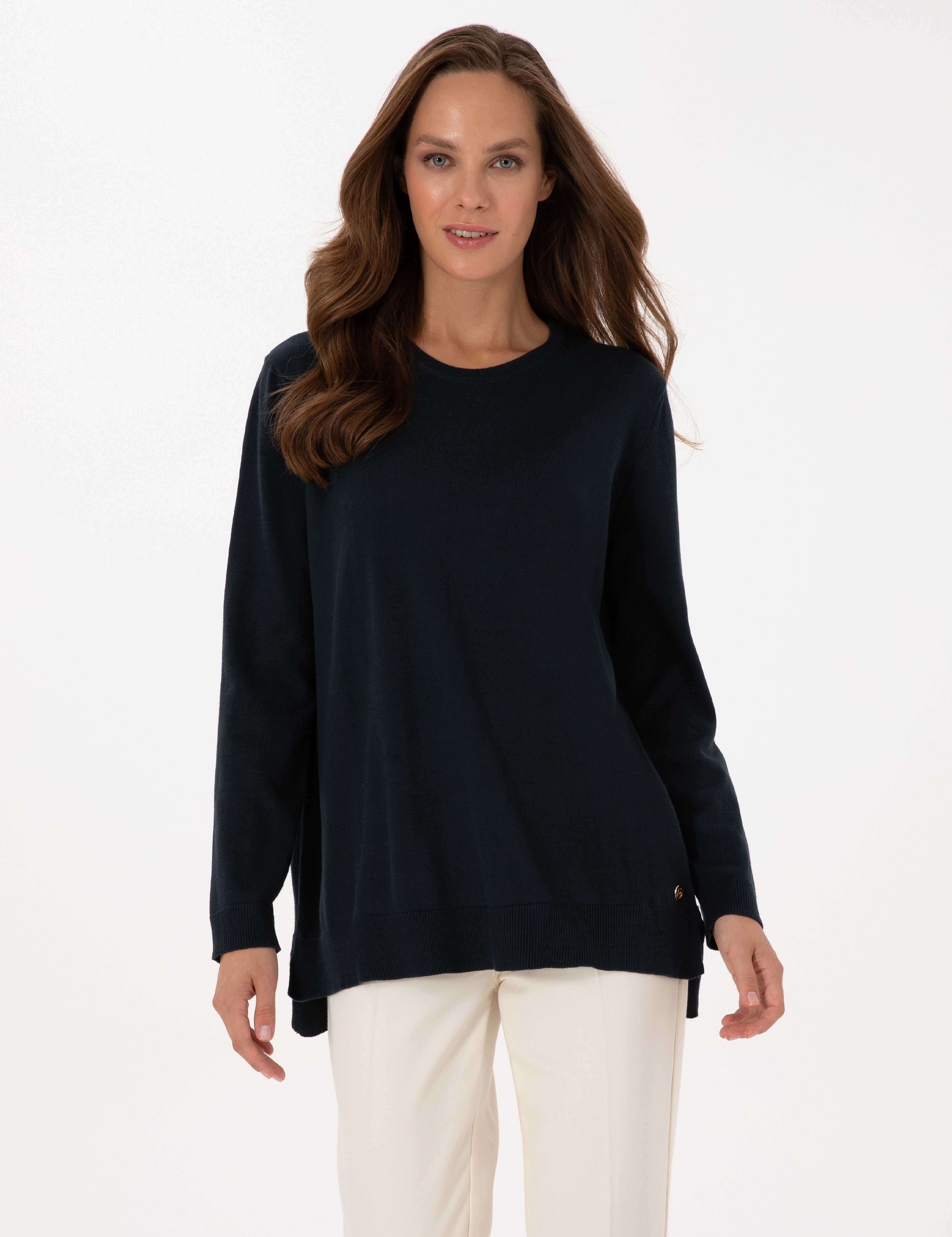 Lacivert Comfort Fit Bisiklet Yaka Basic Kazak - Image 3