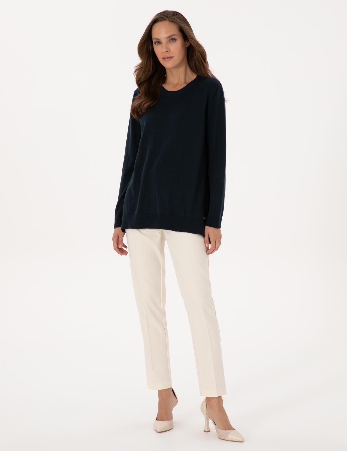 Lacivert Comfort Fit Bisiklet Yaka Basic Kazak - 50316393021