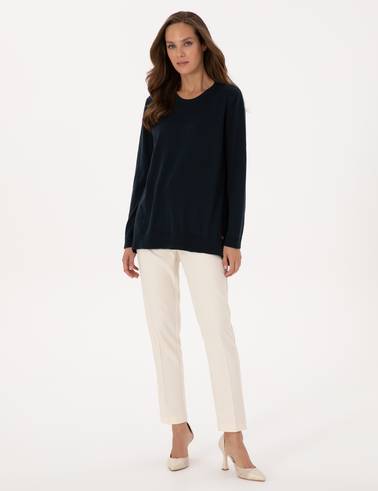 Lacivert Comfort Fit Bisiklet Yaka Basic Kazak
