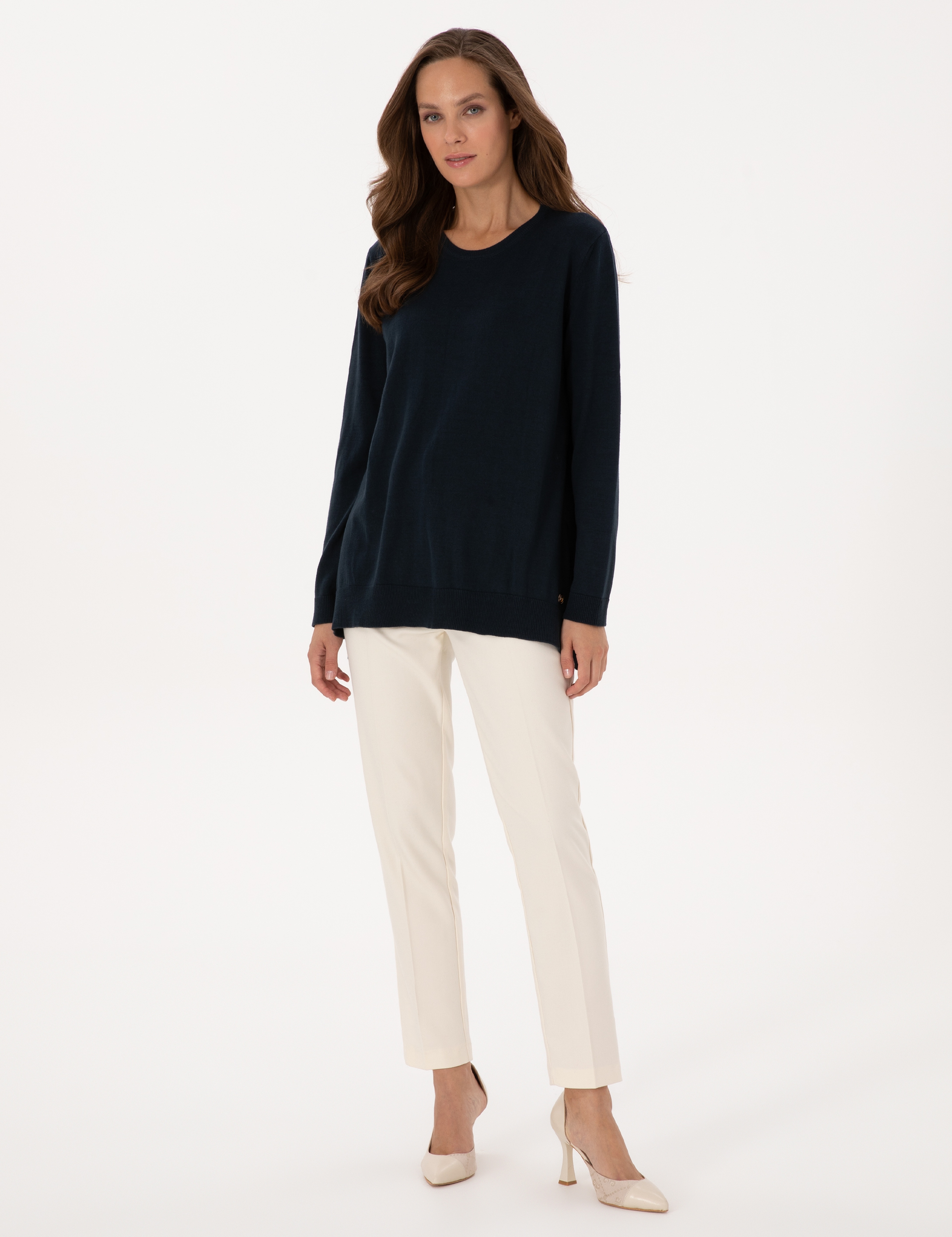 Lacivert Comfort Fit Bisiklet Yaka Basic Kazak - Image 4
