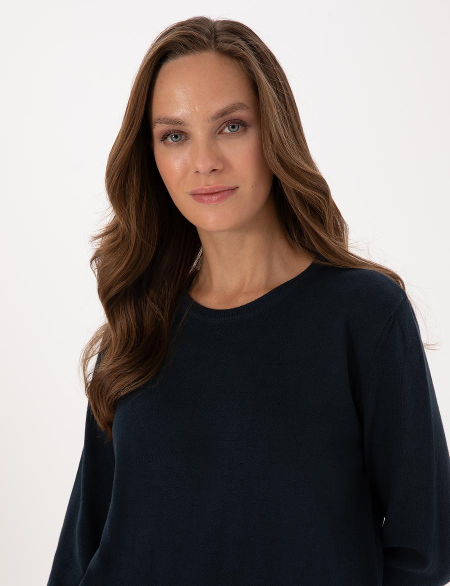 Lacivert Comfort Fit Bisiklet Yaka Basic Kazak