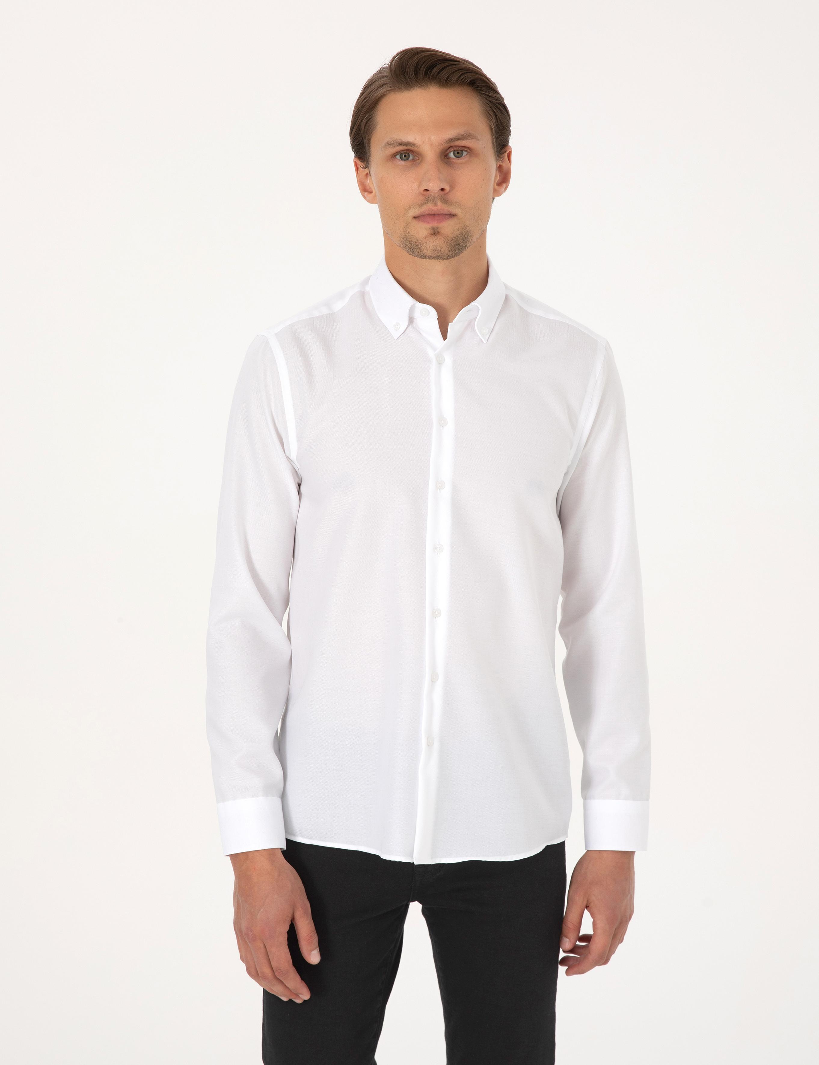 Beyaz Non Iron Slim Fit Uzun Kollu Basic Gömlek