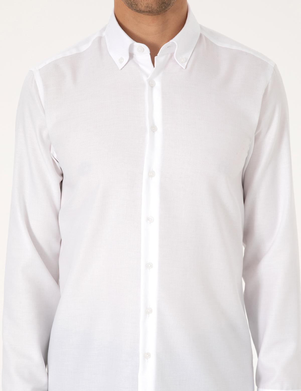 Beyaz Non Iron Slim Fit Uzun Kollu Basic Gömlek - 50325334005