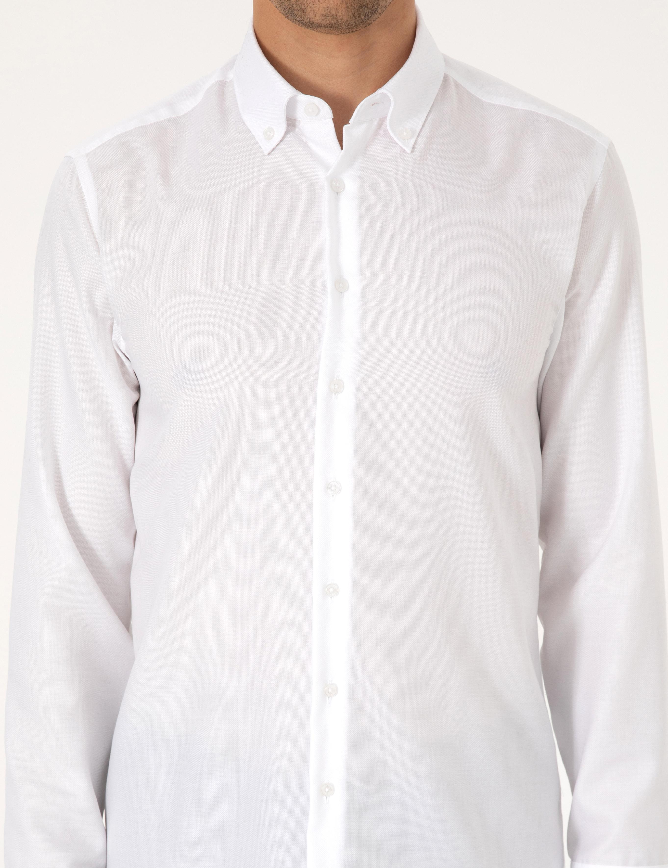 Beyaz Non Iron Slim Fit Uzun Kollu Basic Gömlek