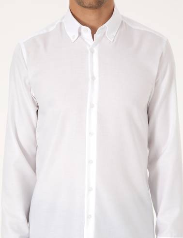 Beyaz Non Iron Slim Fit Uzun Kollu Basic Gömlek