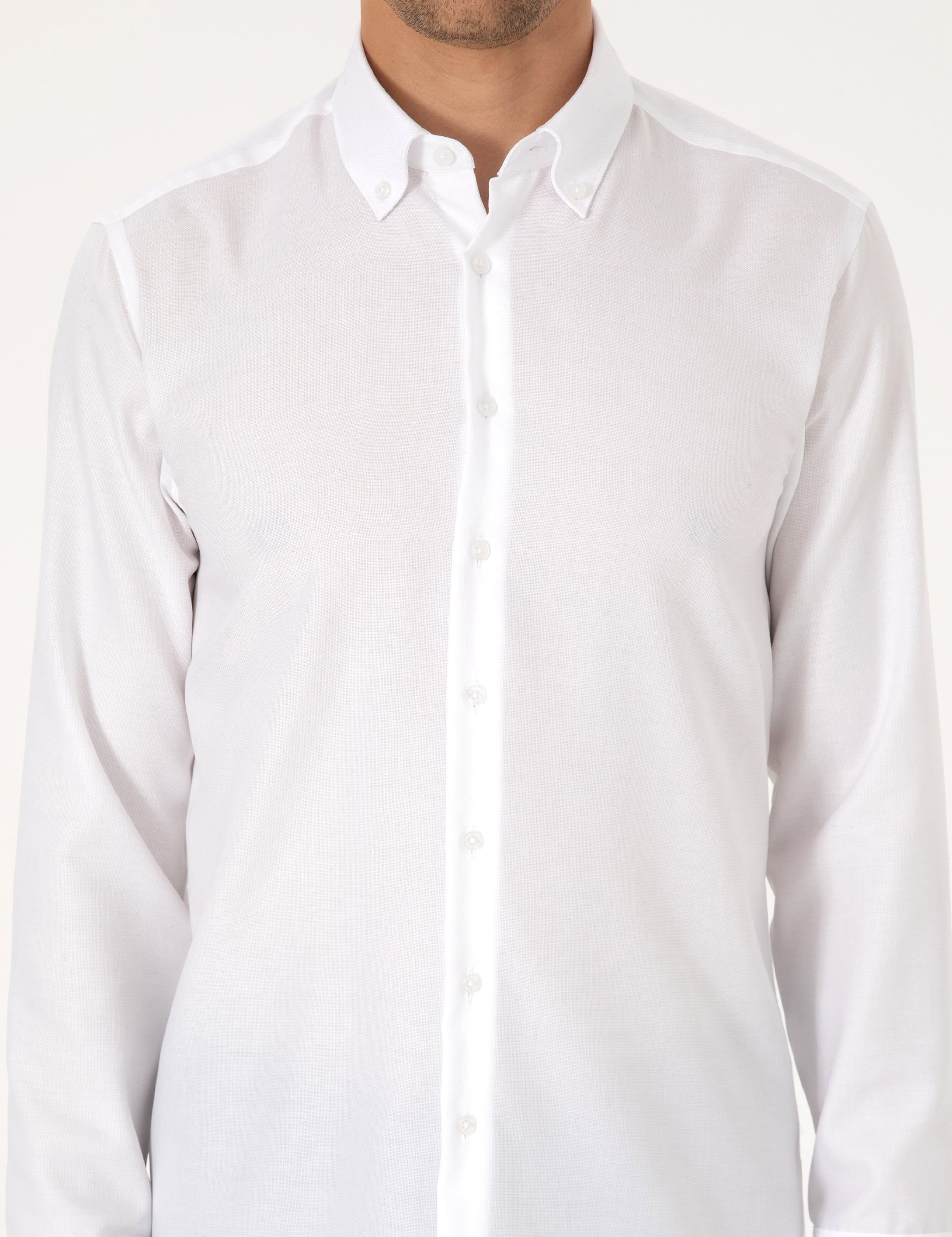 Beyaz Non Iron Slim Fit Uzun Kollu Basic Gömlek - Image 6