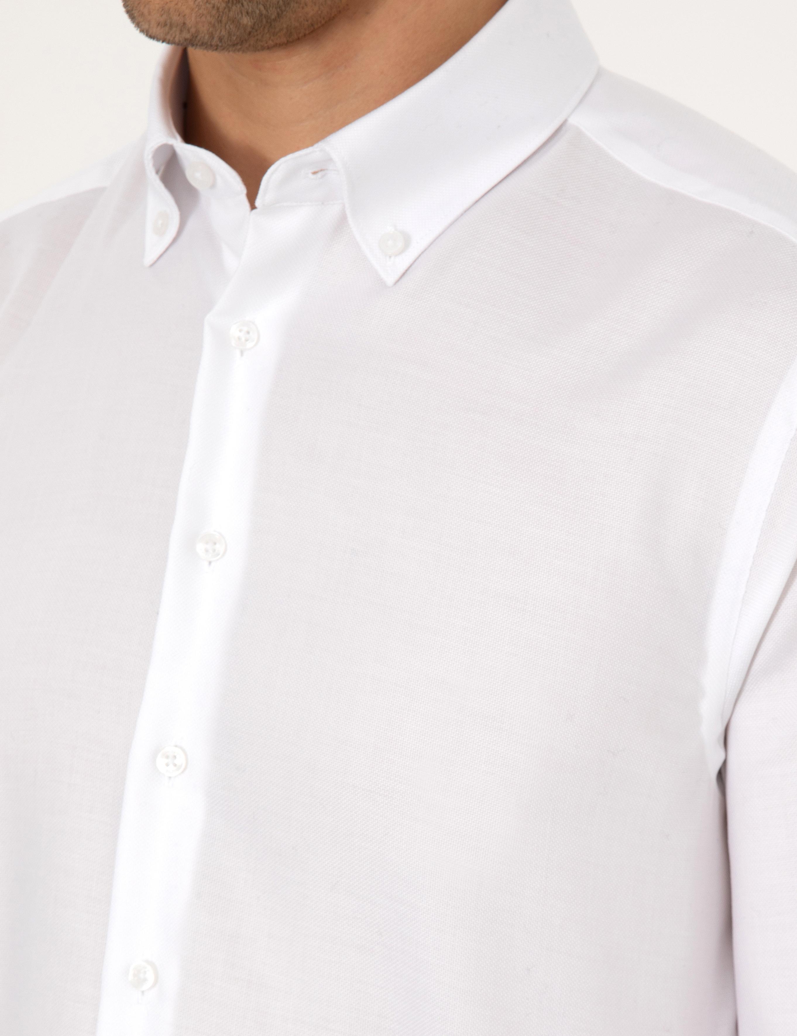 Beyaz Non Iron Slim Fit Uzun Kollu Basic Gömlek