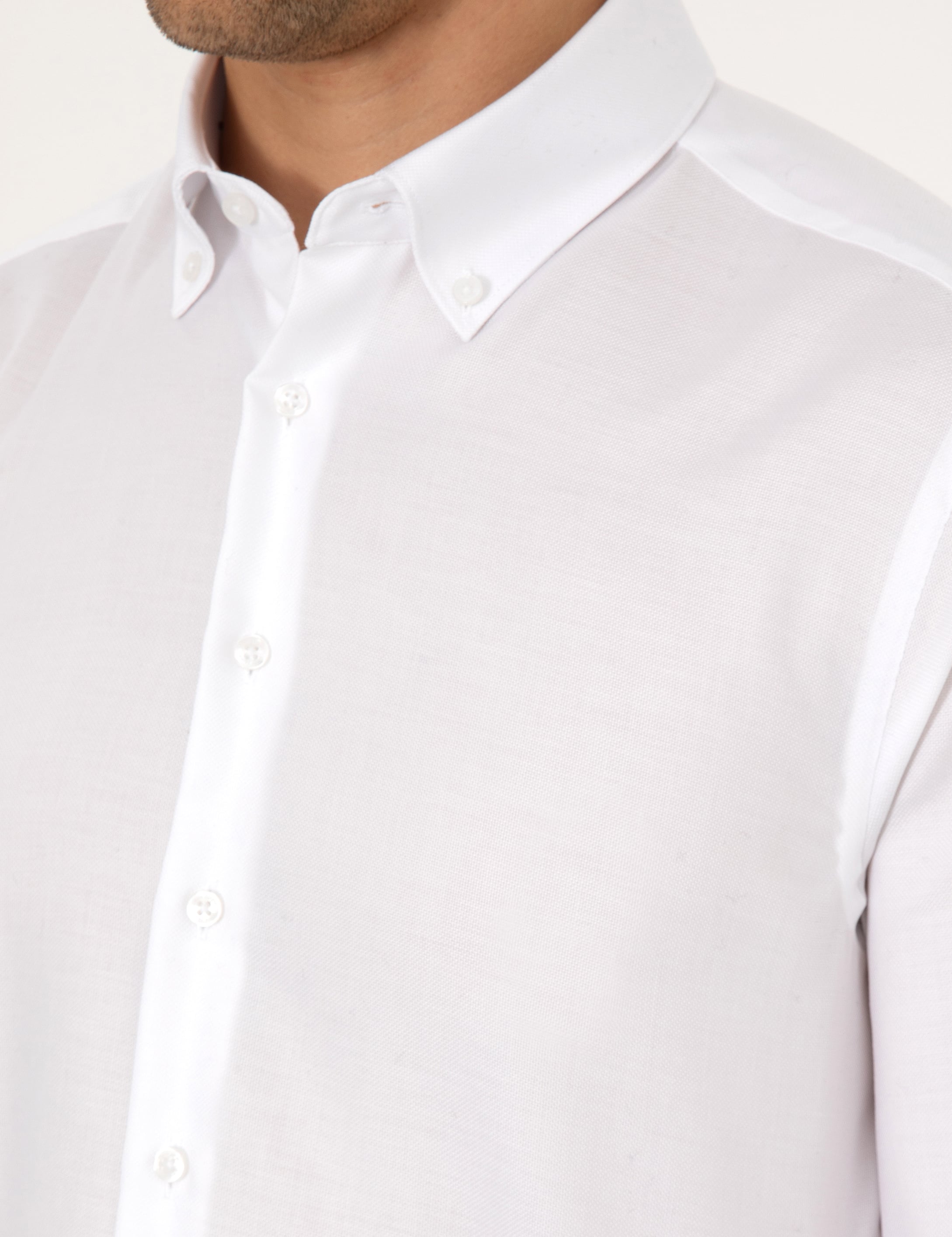 Beyaz Non Iron Slim Fit Uzun Kollu Basic Gömlek - Image 7