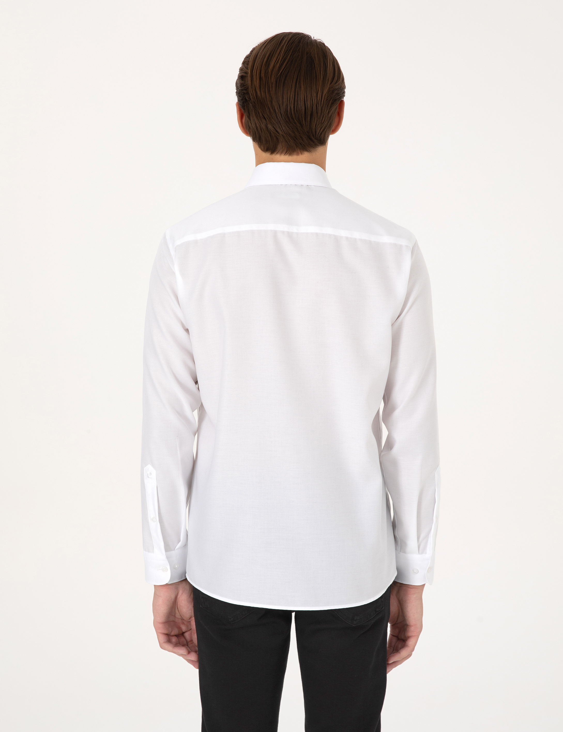 Beyaz Non Iron Slim Fit Uzun Kollu Basic Gömlek - Image 5