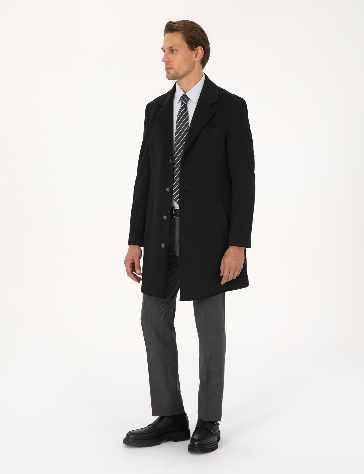 Siyah Slim Fit Palto - 50318703017