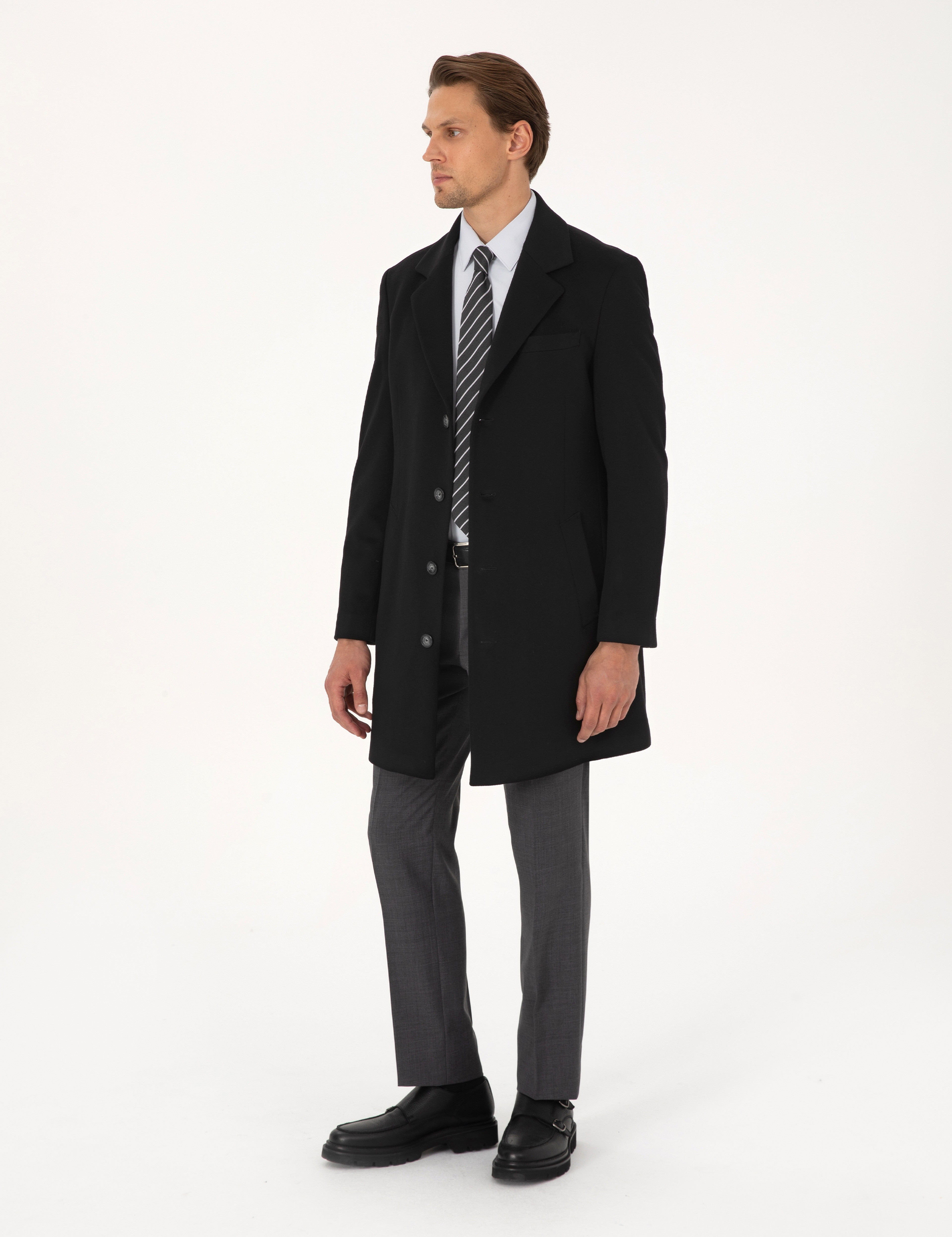 Siyah Slim Fit Palto - Image 4