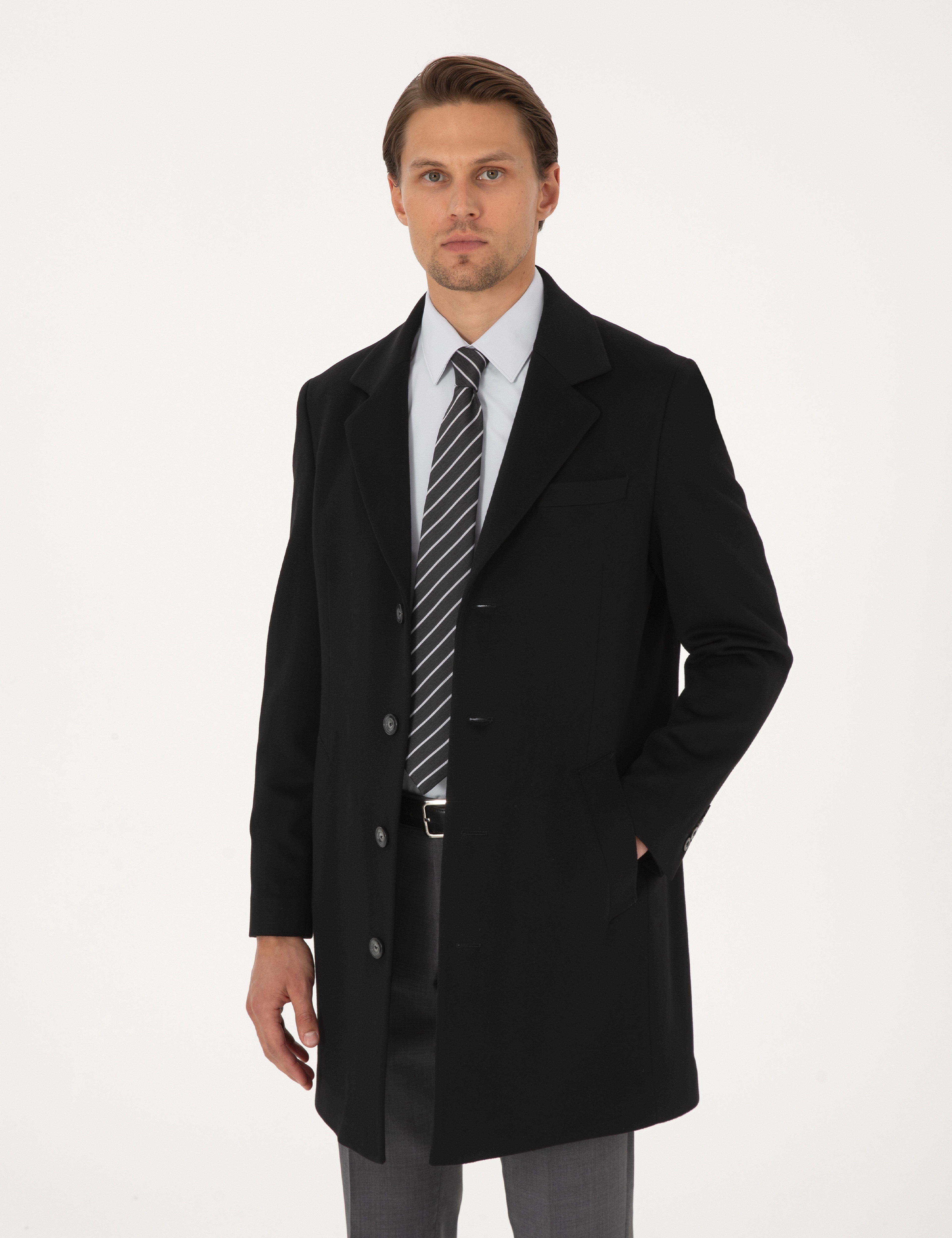 Siyah Slim Fit Palto - Image 1