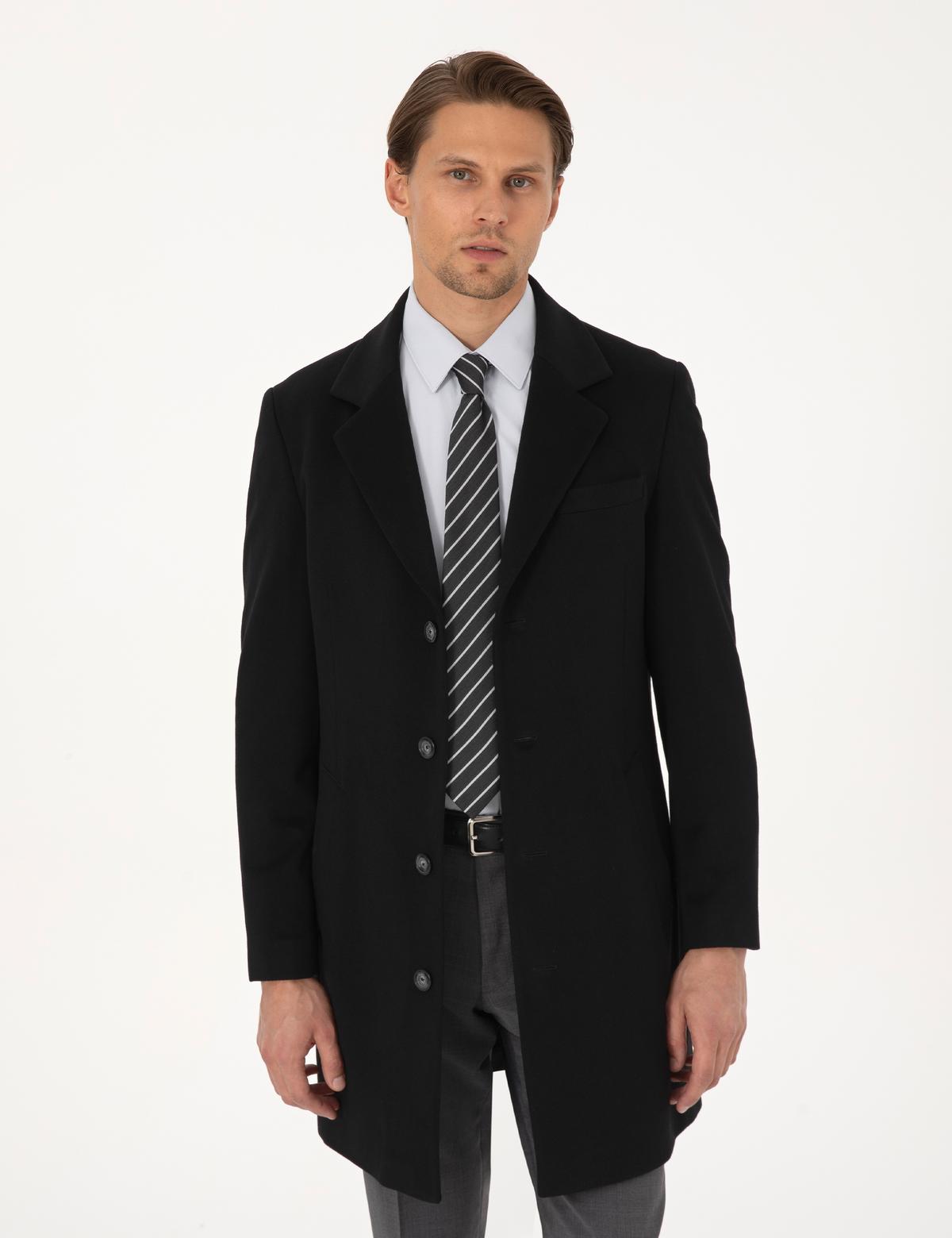 Siyah Slim Fit Palto - 50318703017