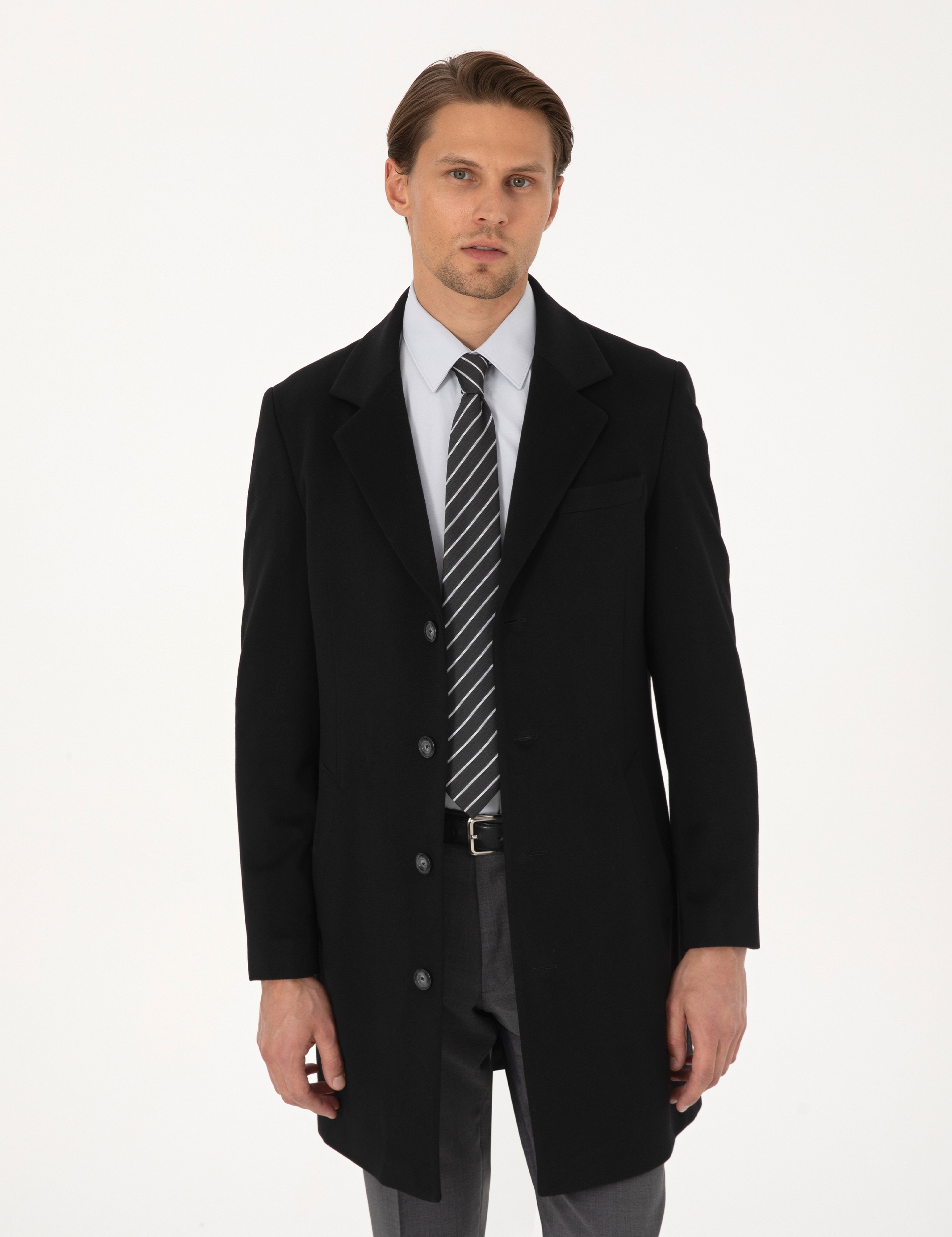 Siyah Slim Fit Palto - Image 3