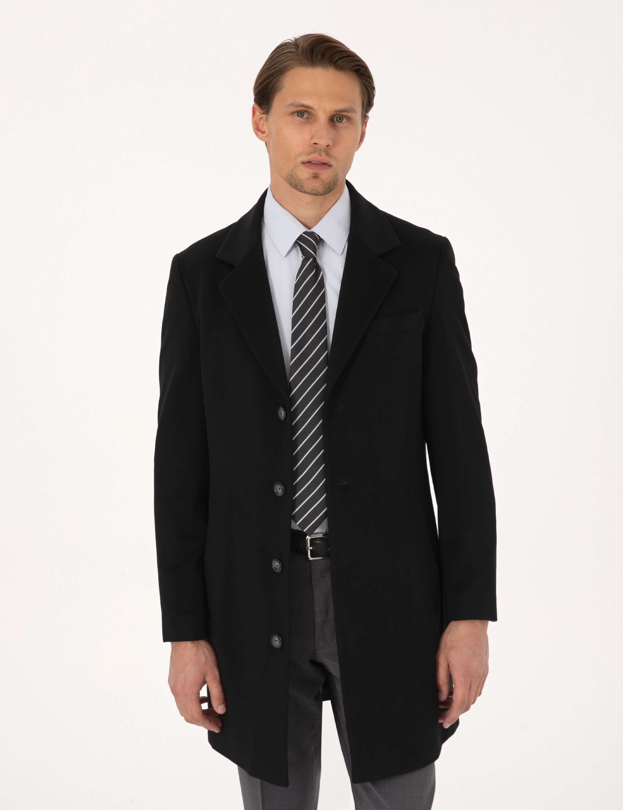 Siyah Slim Fit Palto