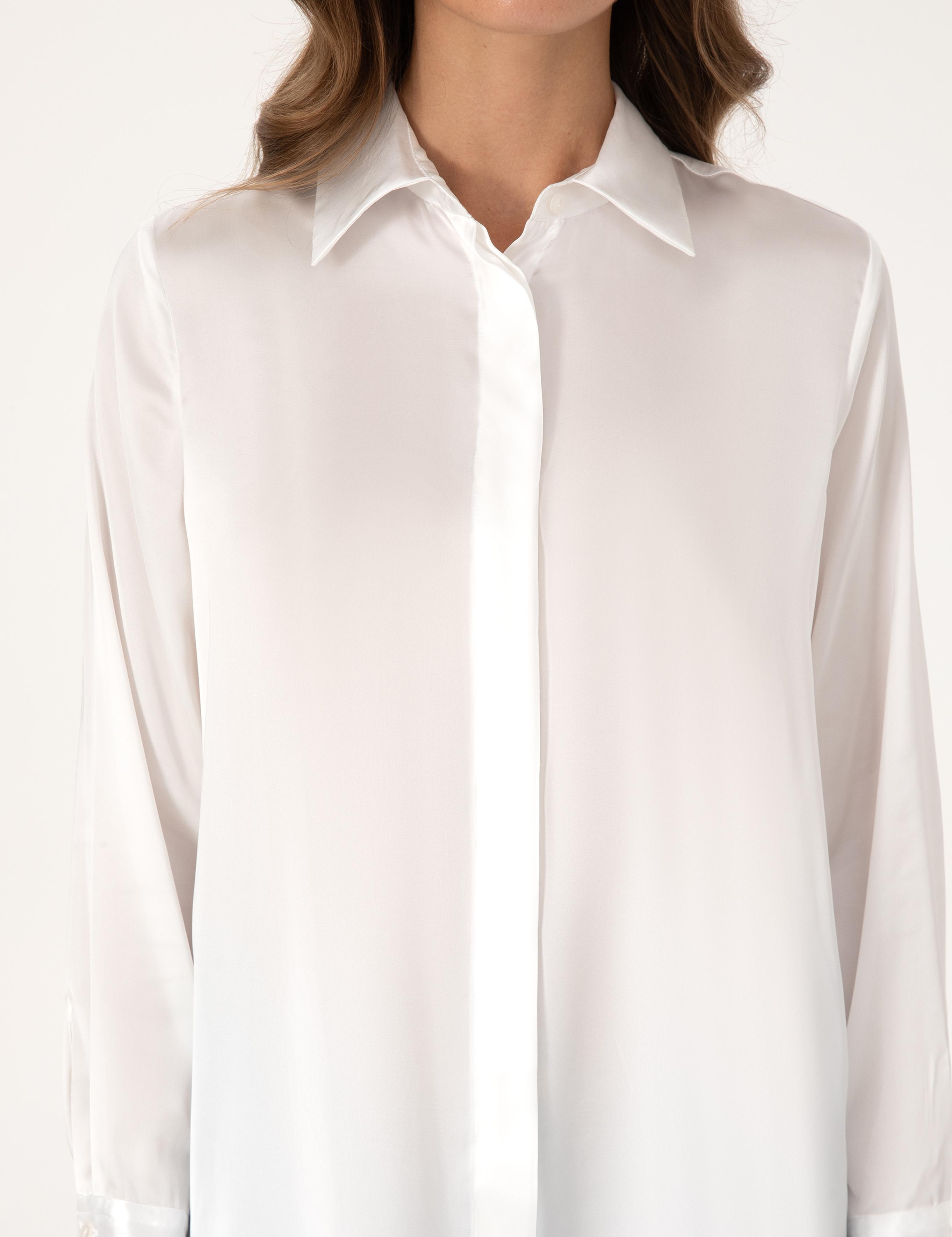 Ekru Comfort Fit Saten Uzun Kollu Gömlek