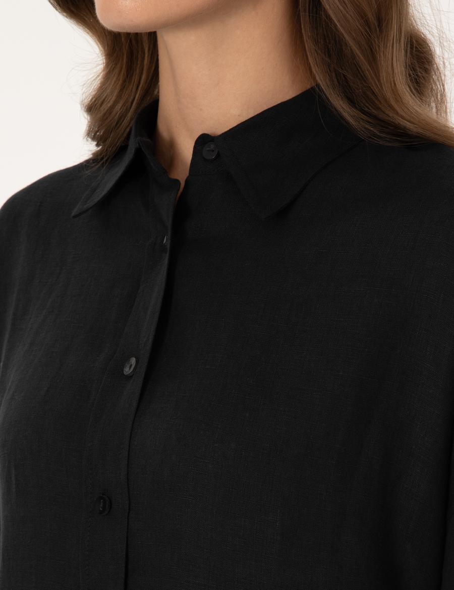 Siyah Oversize Uzun Kollu Gömlek