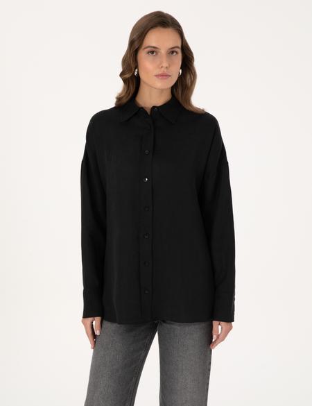 Siyah Oversize Uzun Kollu Gömlek - 50301078062