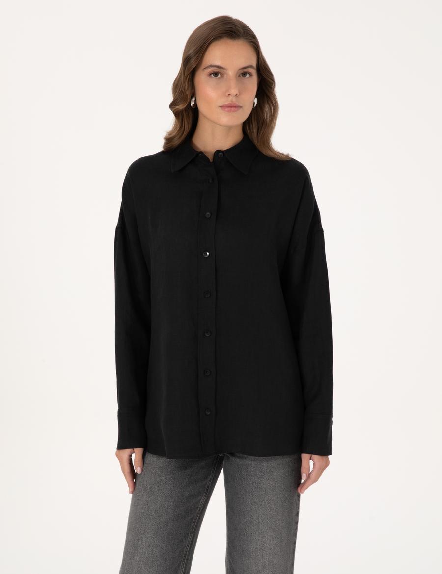 Siyah Oversize Uzun Kollu Gömlek