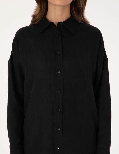 Siyah Oversize Uzun Kollu Gömlek - 50301078062