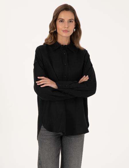 Siyah Oversize Uzun Kollu Gömlek - 50301078062