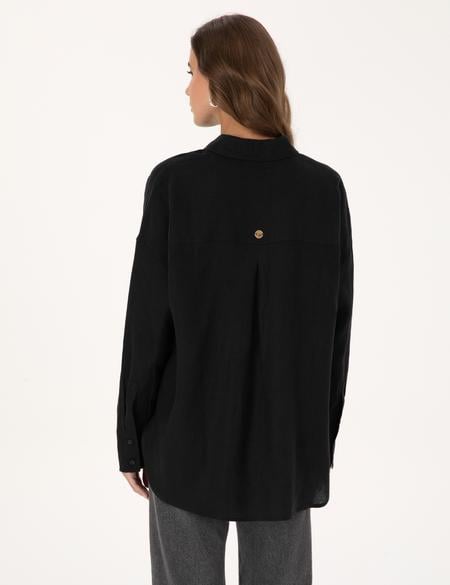 Siyah Oversize Uzun Kollu Gömlek - 50301078062