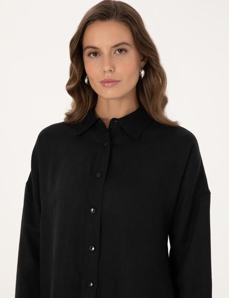 Siyah Oversize Uzun Kollu Gömlek - 50301078062