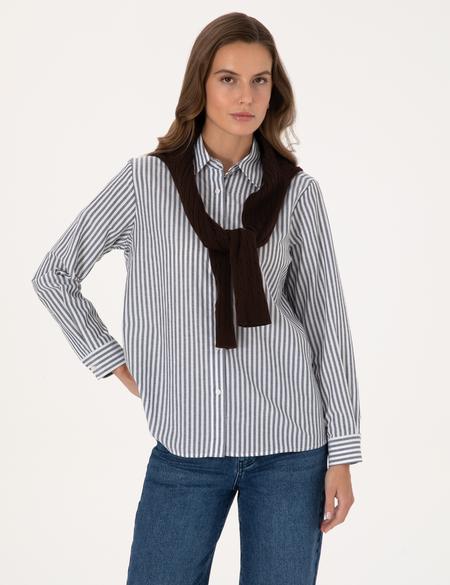 Lacivert Çizgili Comfort Fit Uzun Kollu Gömlek - 50318226005