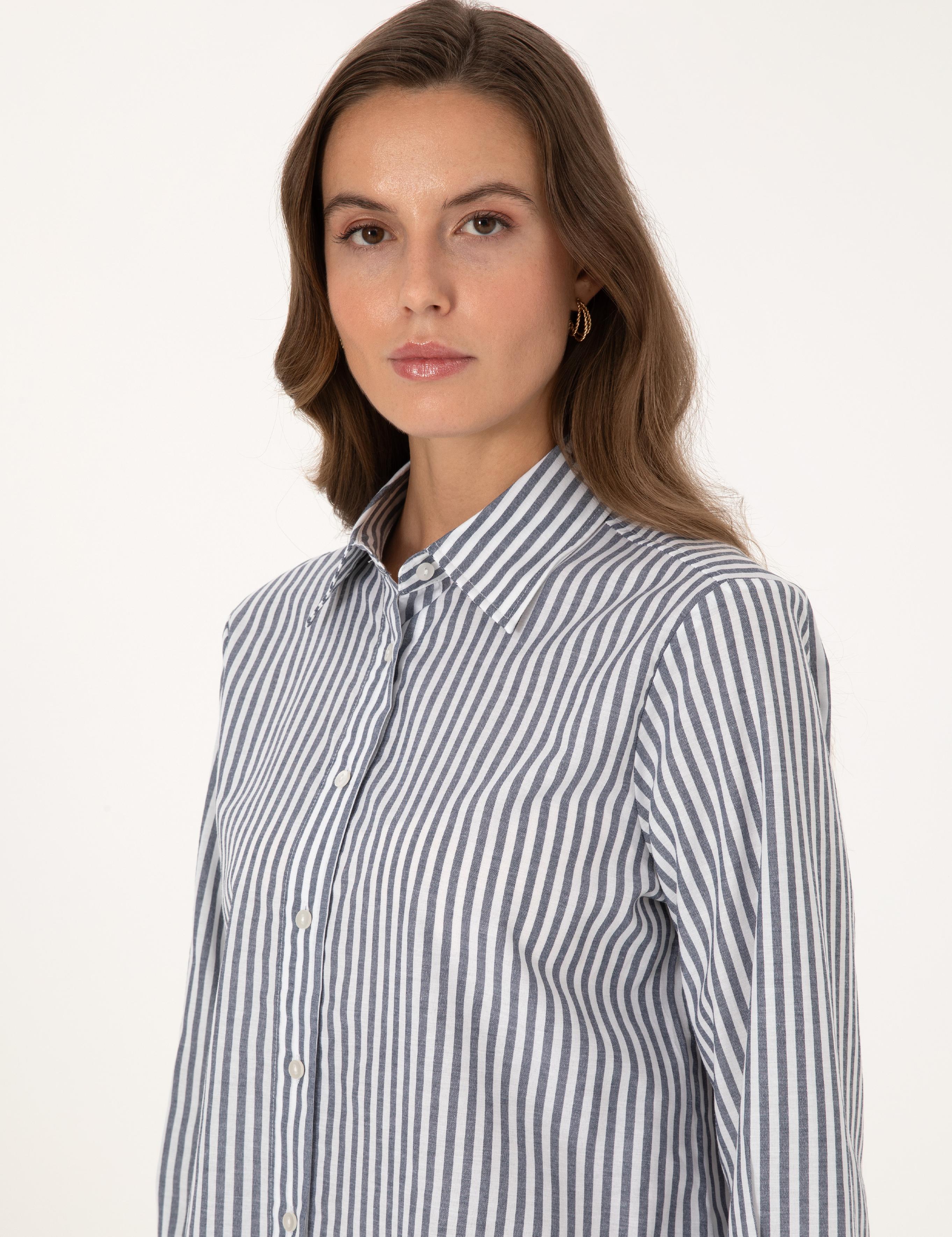 Lacivert Çizgili Comfort Fit Uzun Kollu Gömlek