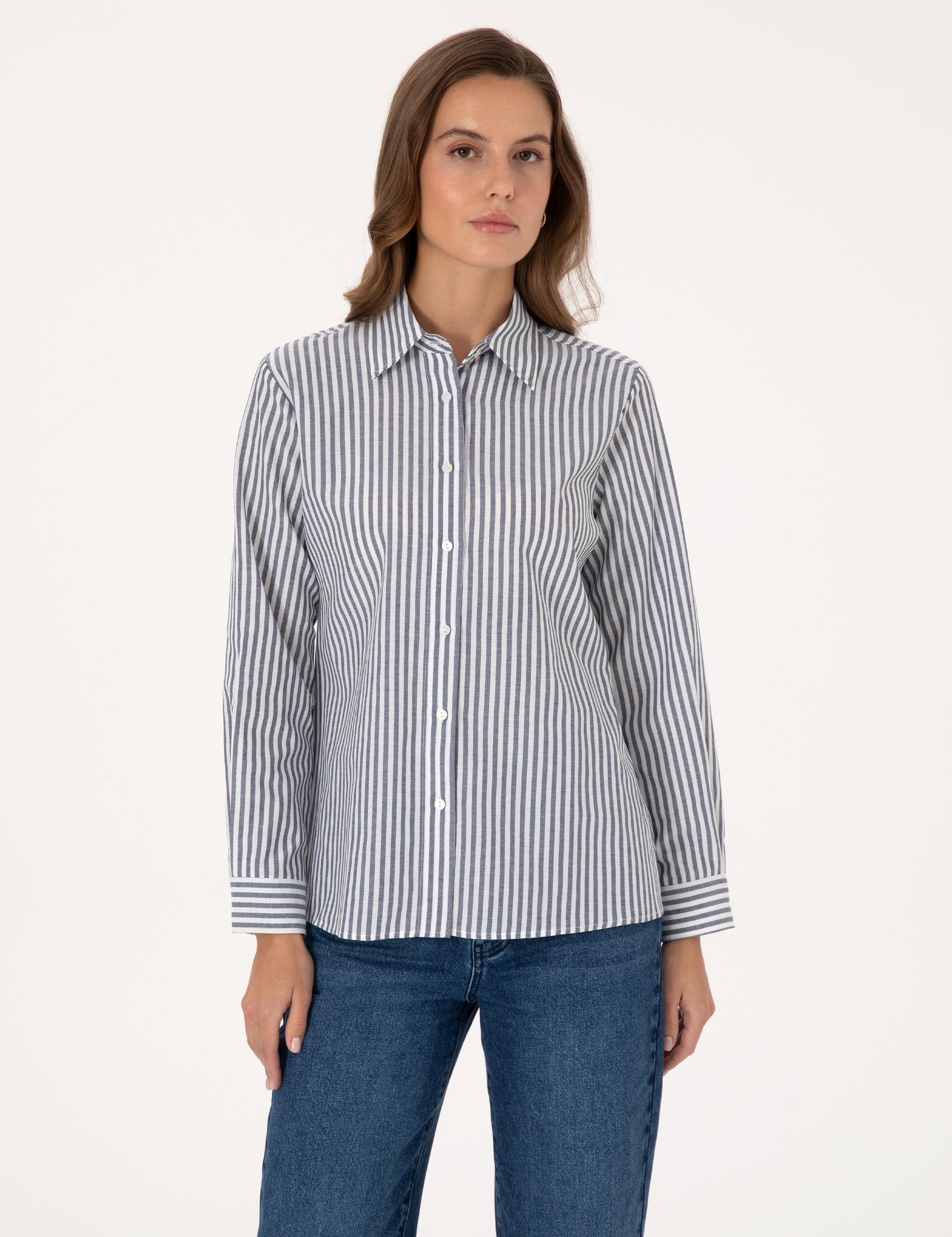 Lacivert Çizgili Comfort Fit Uzun Kollu Gömlek