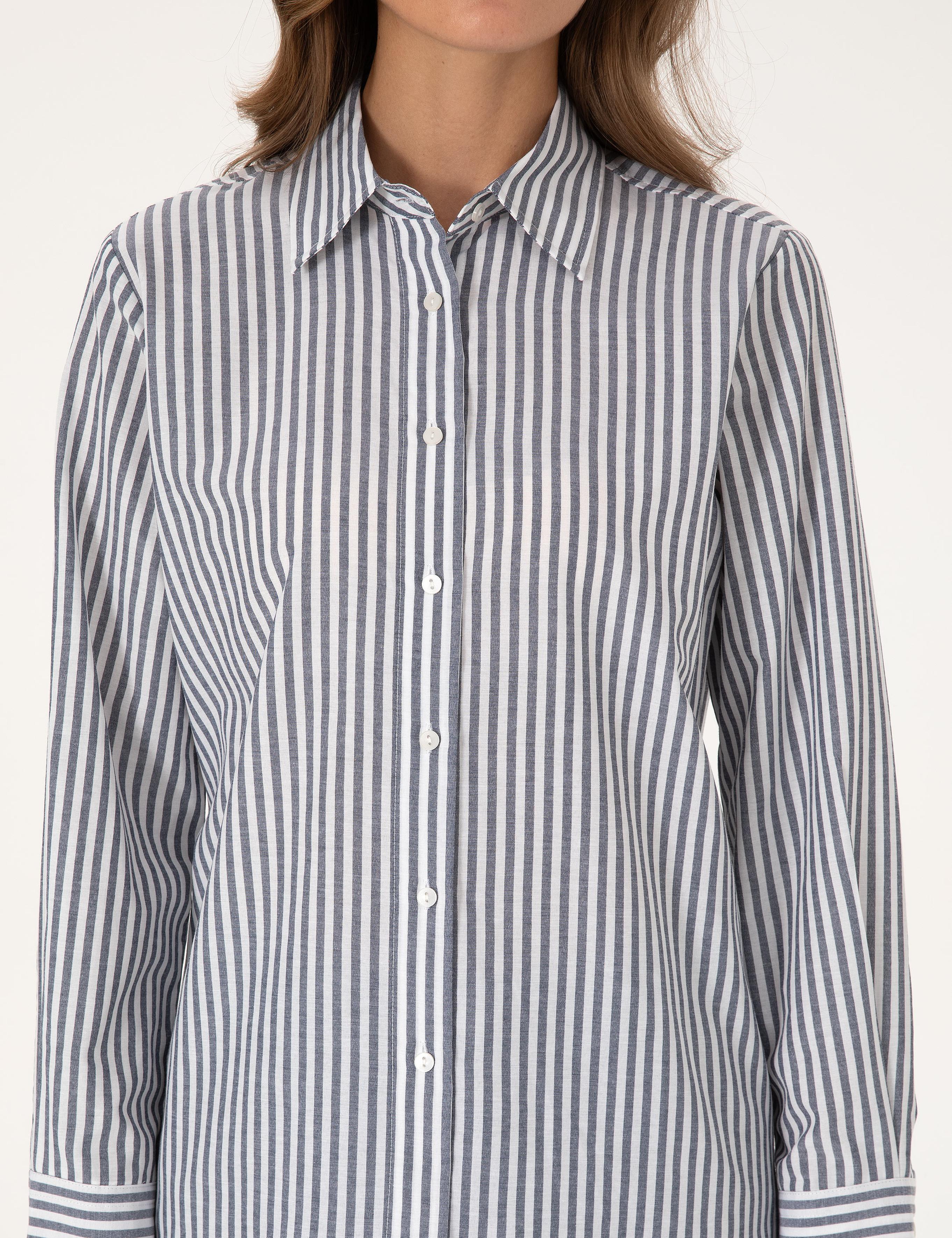 Lacivert Çizgili Comfort Fit Uzun Kollu Gömlek