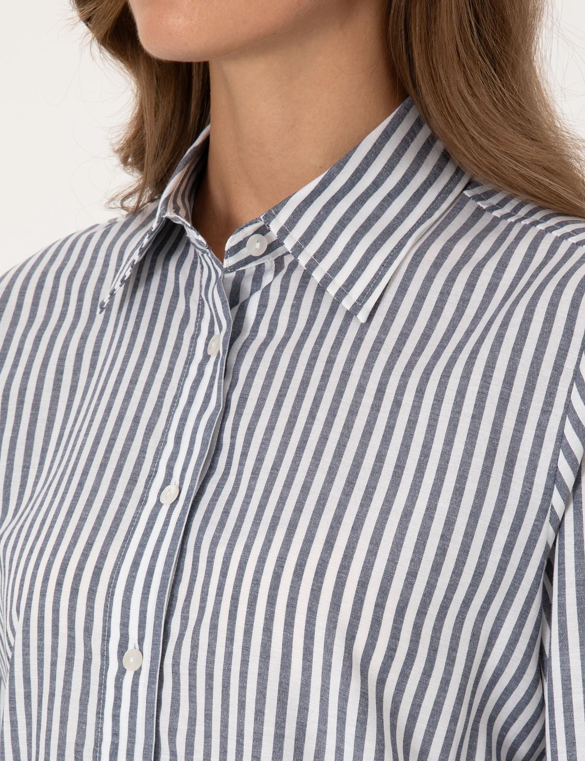 Lacivert Çizgili Comfort Fit Uzun Kollu Gömlek - 50318226005