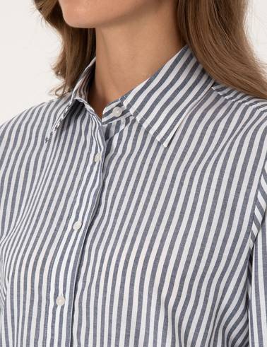 Lacivert Çizgili Comfort Fit Uzun Kollu Gömlek