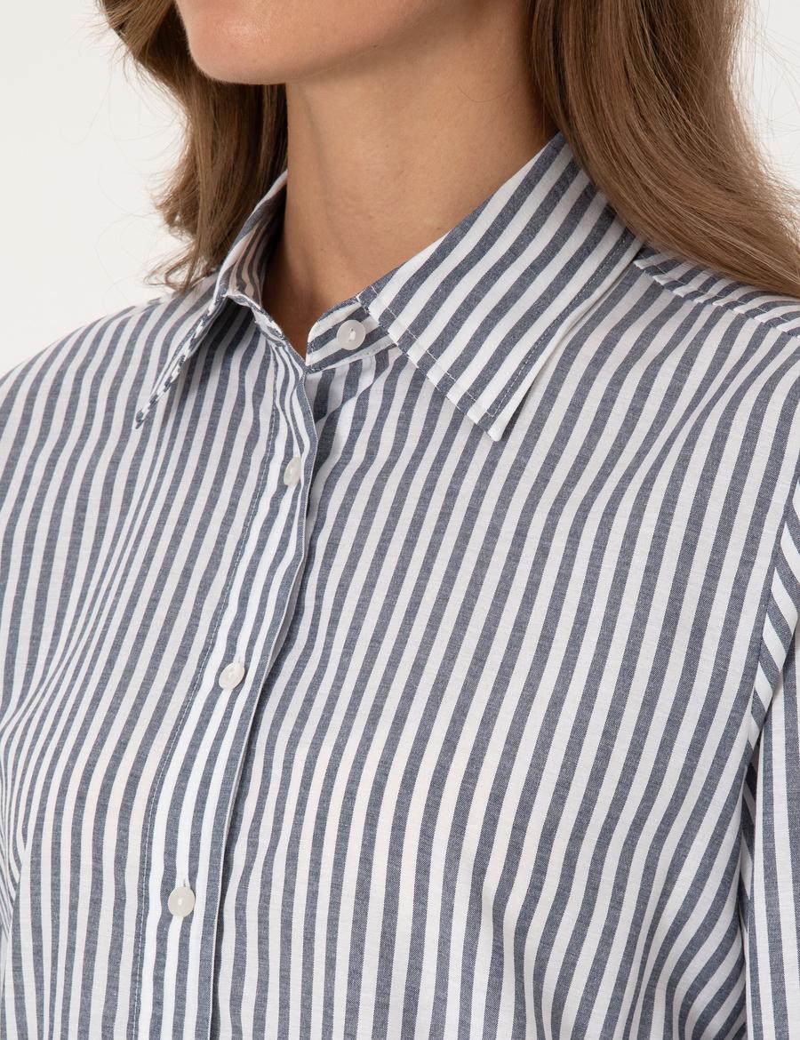 Lacivert Çizgili Comfort Fit Uzun Kollu Gömlek