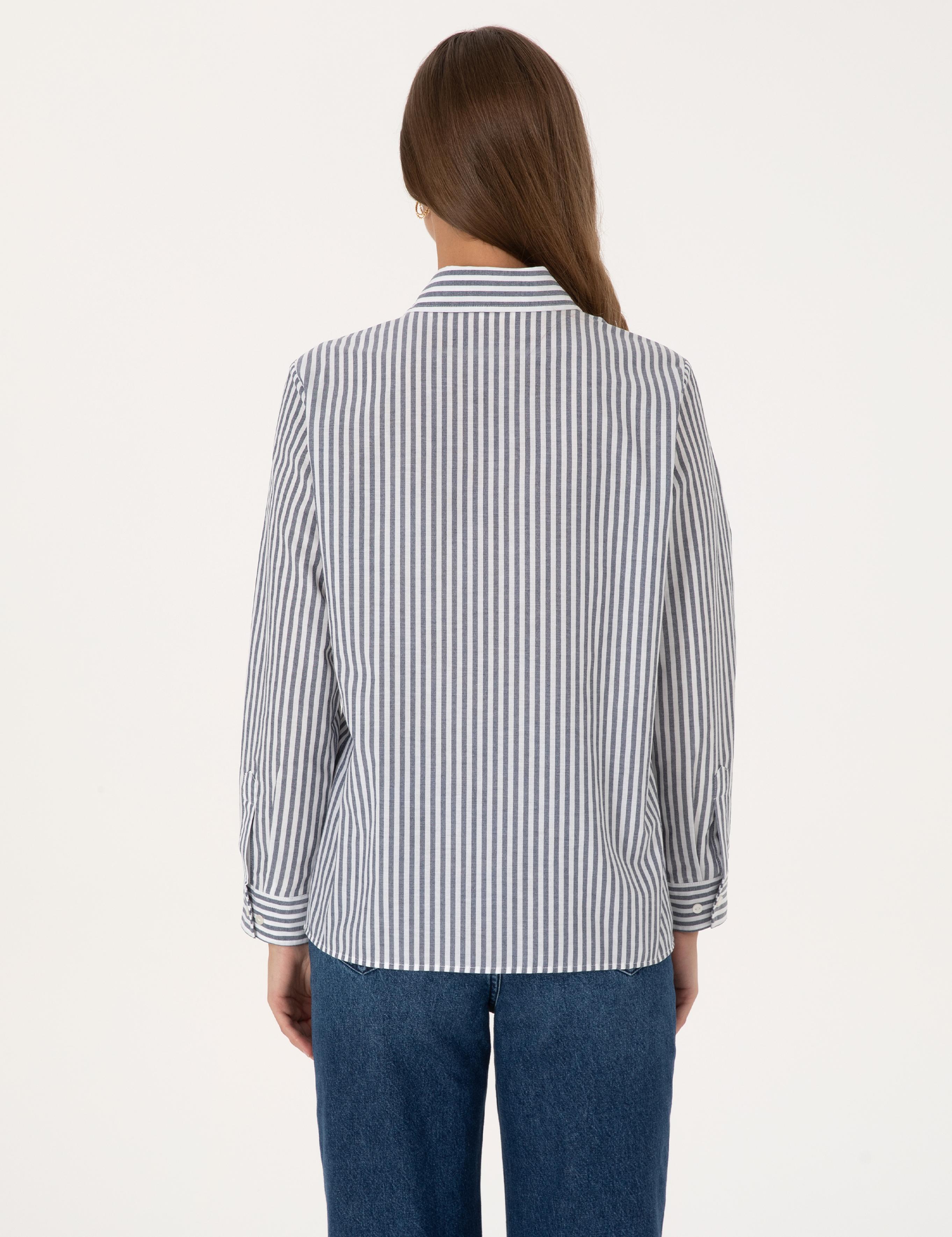 Lacivert Çizgili Comfort Fit Uzun Kollu Gömlek