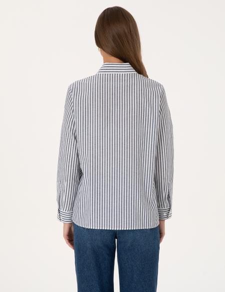 Lacivert Çizgili Comfort Fit Uzun Kollu Gömlek - 50318226005