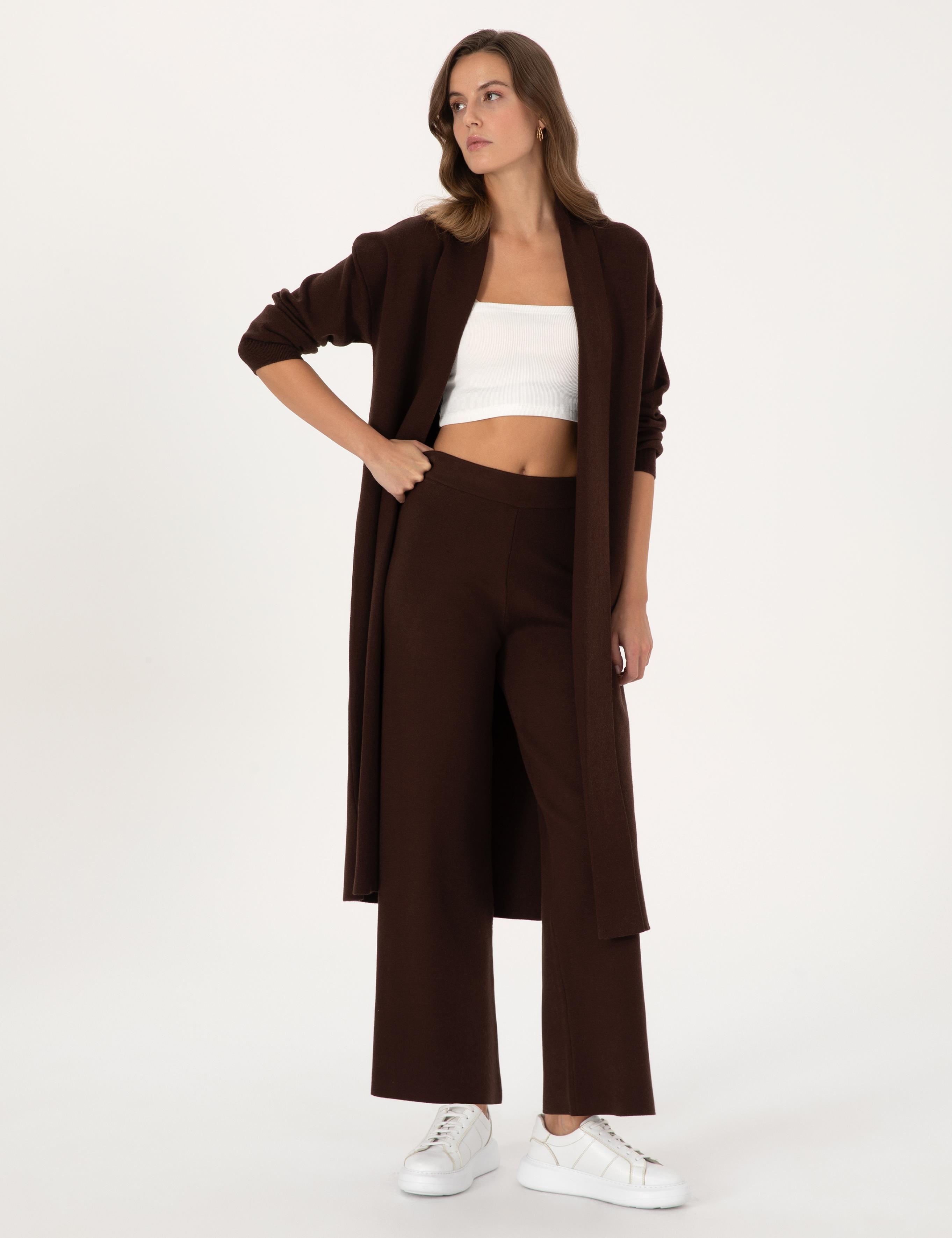 Kahverengi Loose Fit Triko Pantolon