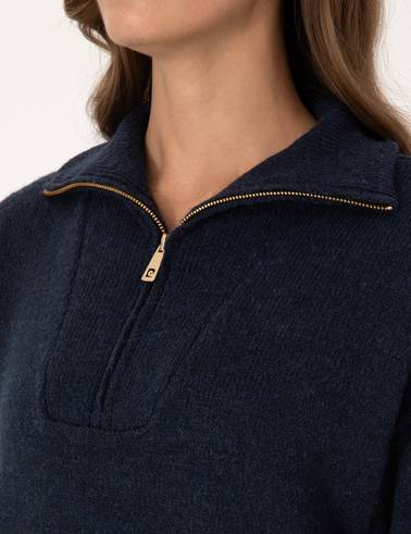 Lacivert Comfort Fit Fermuarlı Dik Yaka Kazak