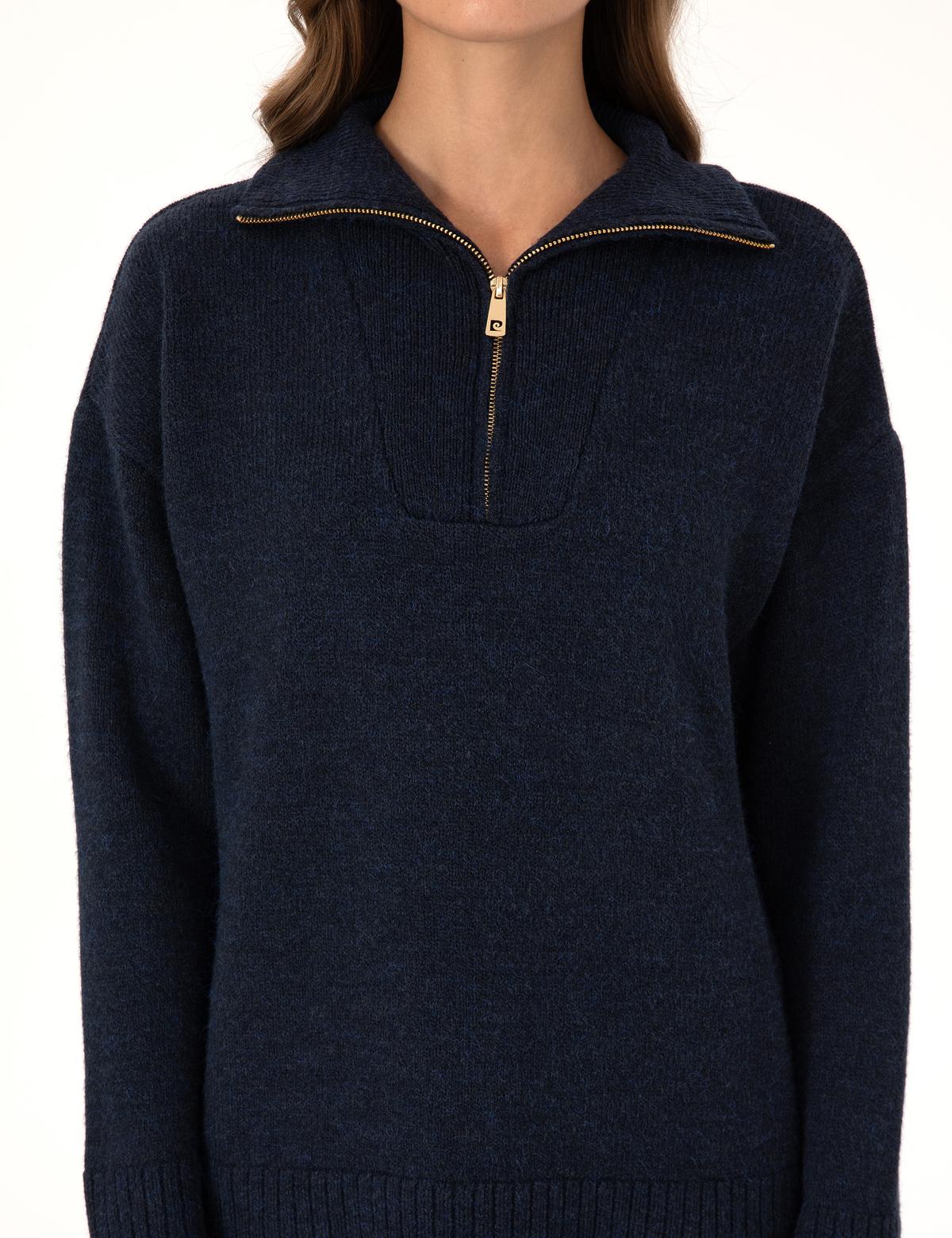 Lacivert Comfort Fit Fermuarlı Dik Yaka Kazak - 50316329008