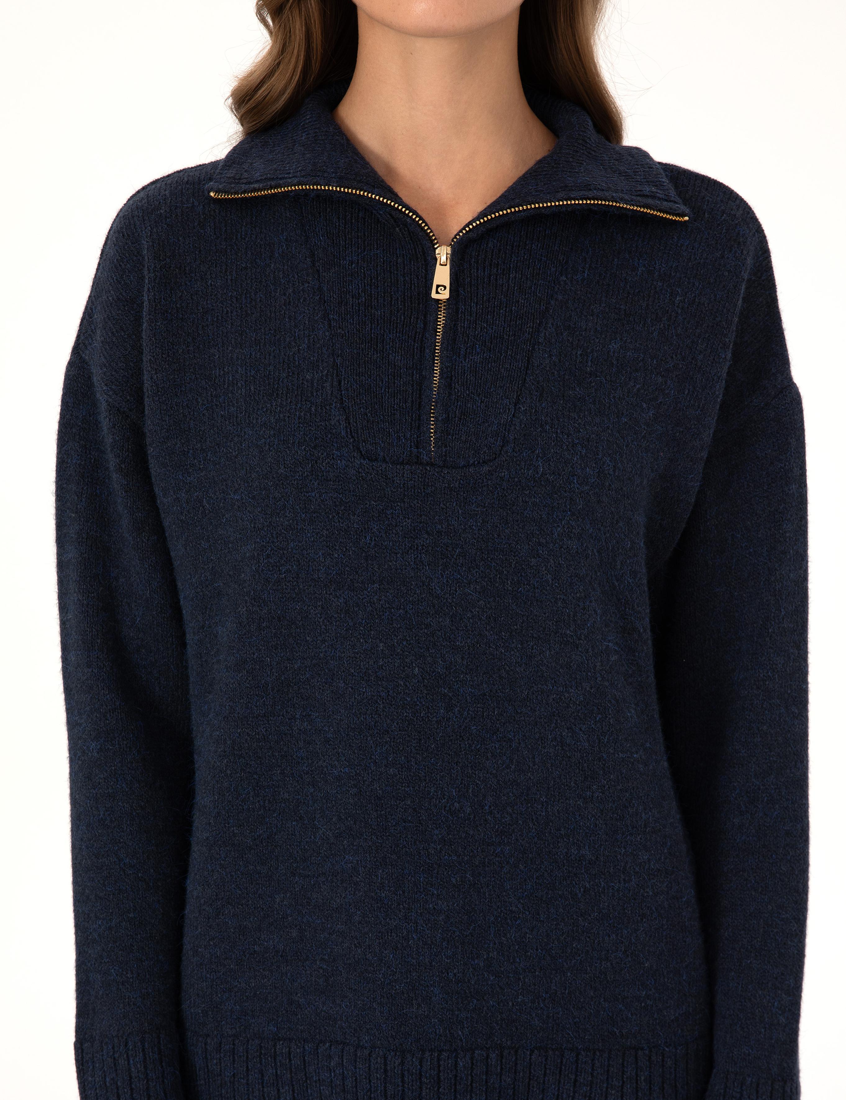 Lacivert Comfort Fit Fermuarlı Dik Yaka Kazak