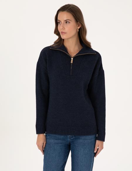 Lacivert Comfort Fit Fermuarlı Dik Yaka Kazak - 50316329008