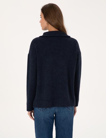 Lacivert Comfort Fit Fermuarlı Dik Yaka Kazak - 50316329008