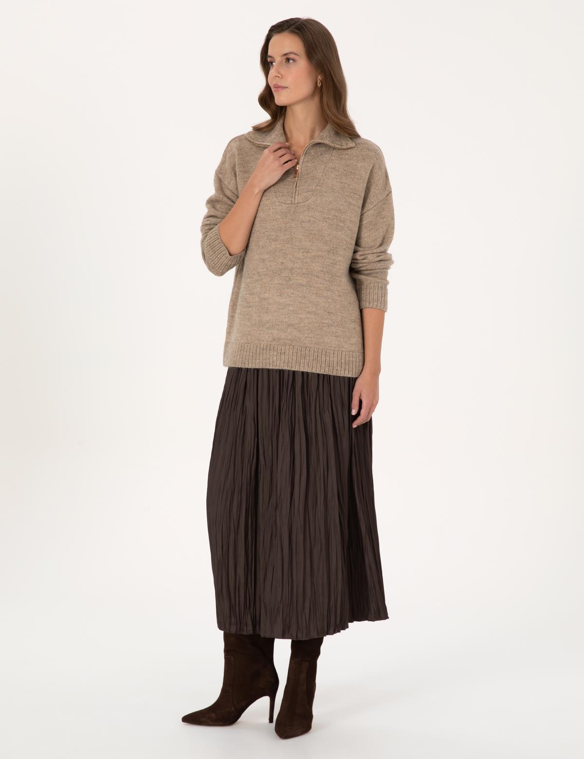 Vizon Comfort Fit Fermuarlı Dik Yaka Kazak - 50316329015