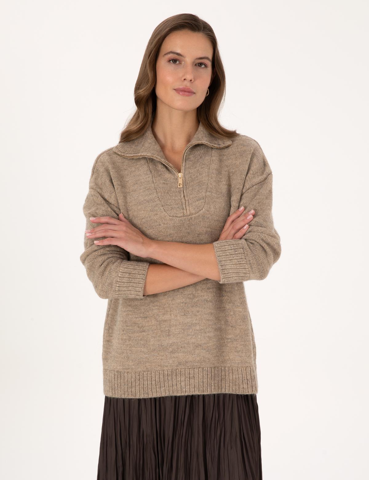 Vizon Comfort Fit Fermuarlı Dik Yaka Kazak