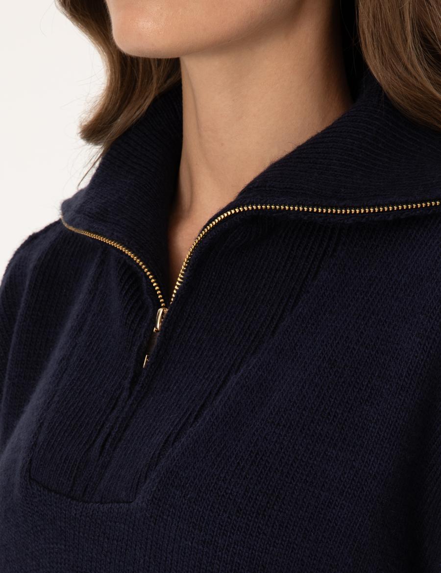 Lacivert Comfort Fit Fermuarlı Şal Yaka Kazak