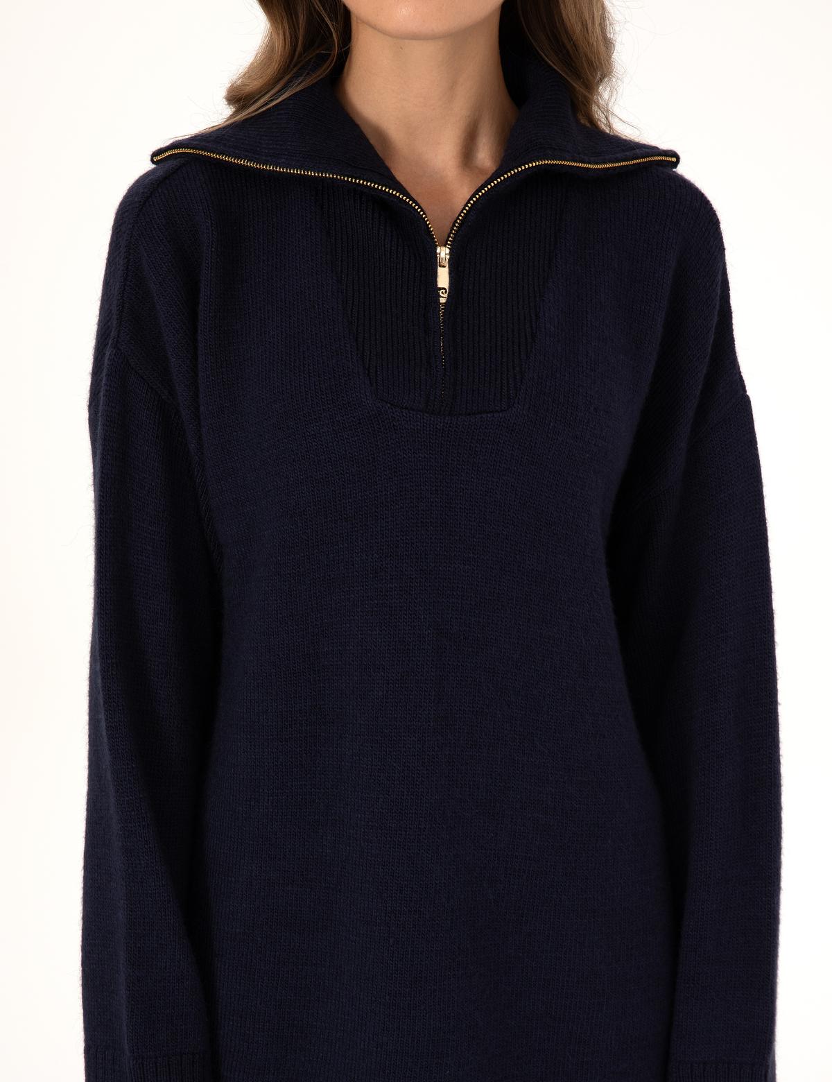 Lacivert Comfort Fit Fermuarlı Şal Yaka Kazak - 50317121004